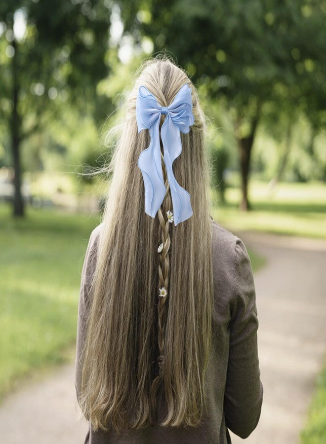 HLTOO 4PCS Big Ribbon Hair Bows, Oversized Long-tail Hair Clips, Large Hair Barrettes, for Women and Girls Hair Styling Accessories, Champagne and Blue - Image 4